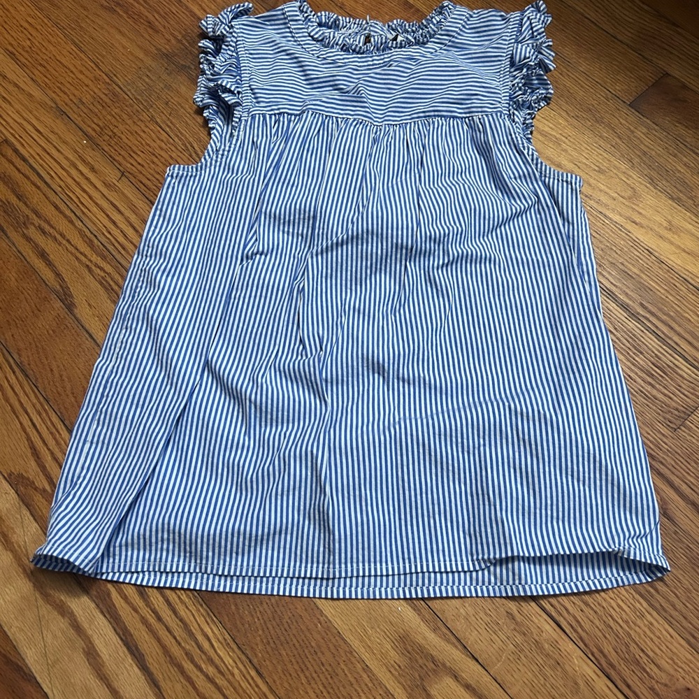 J. Crew Factory Navy Striped Ruffle Blouse